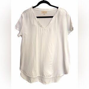 Cloth & Stone White V-Neck Short Sleeve Hi-Low Top